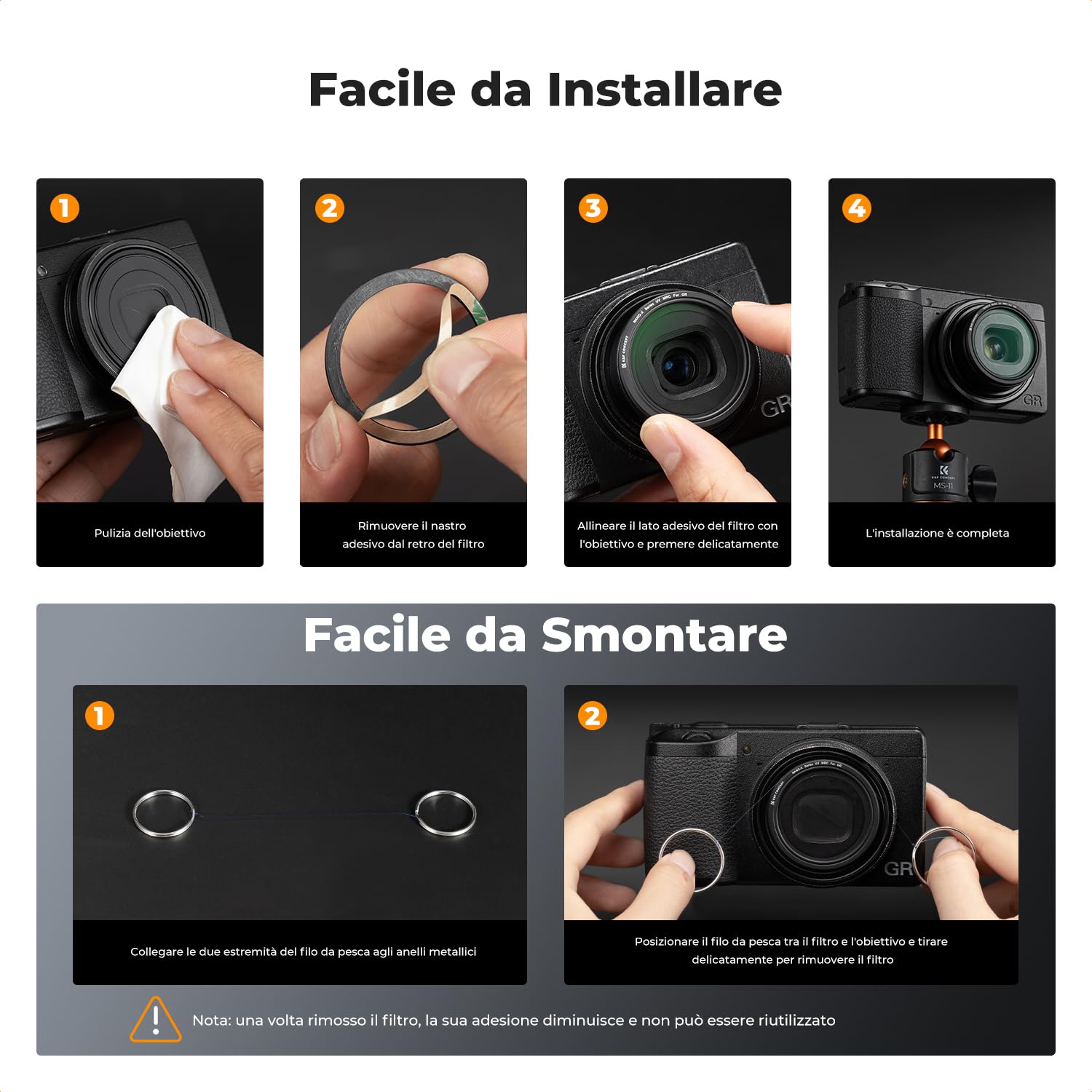 K&F CONCEPT Filtro Protettivo UV Compatibile con Ricoh GR IV GR IIIx GR IIIx HDF GR3X HDF GR III GR III HDF GR3 HDF e GR II GR2, Filtro UV Ultra Sottile Rivestito a 28 Strati