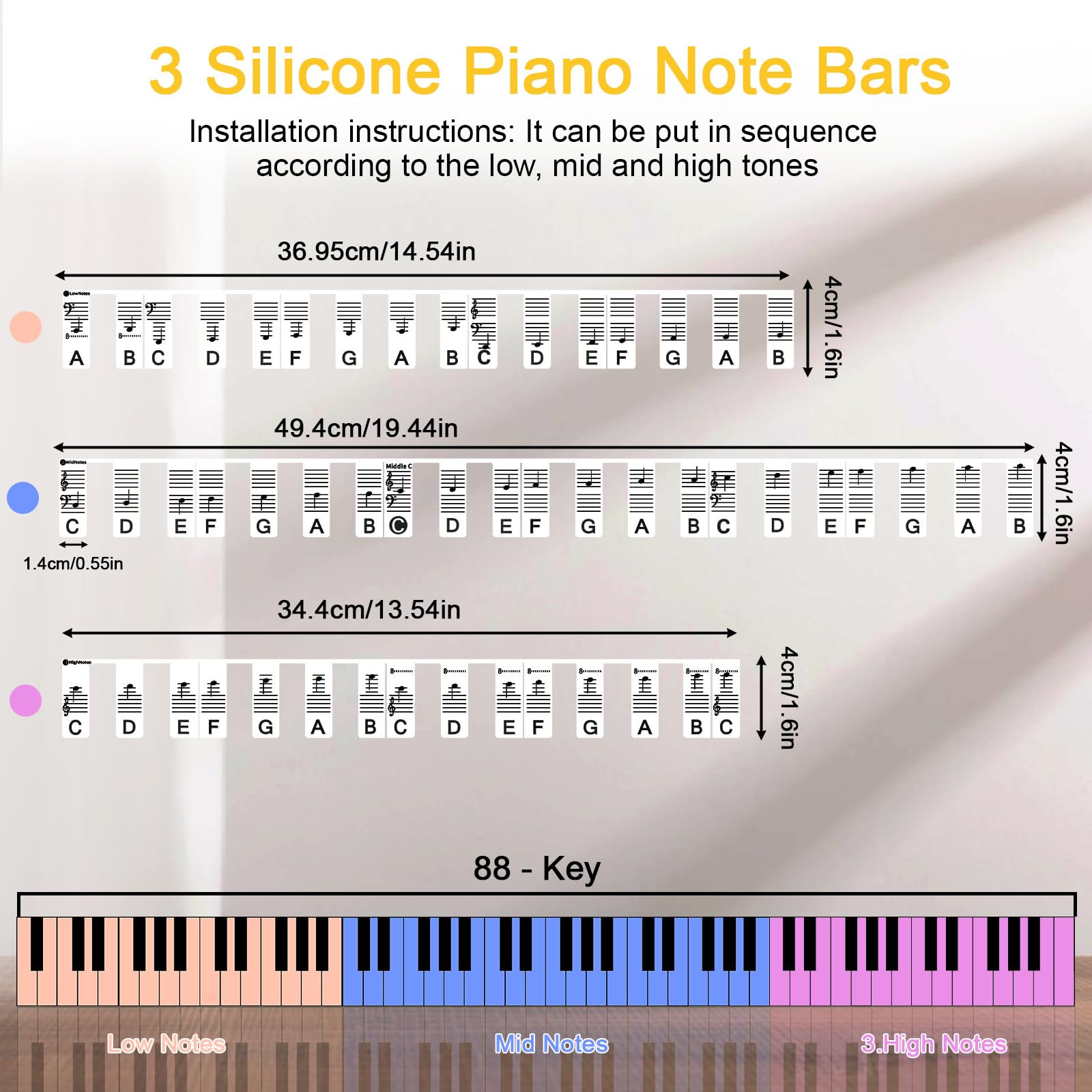 AUNHOKE Removable Piano Keyboard Stickers for Beginners Silicone Piano Note Labels 88-Key Full Size Keyboards - Image 4