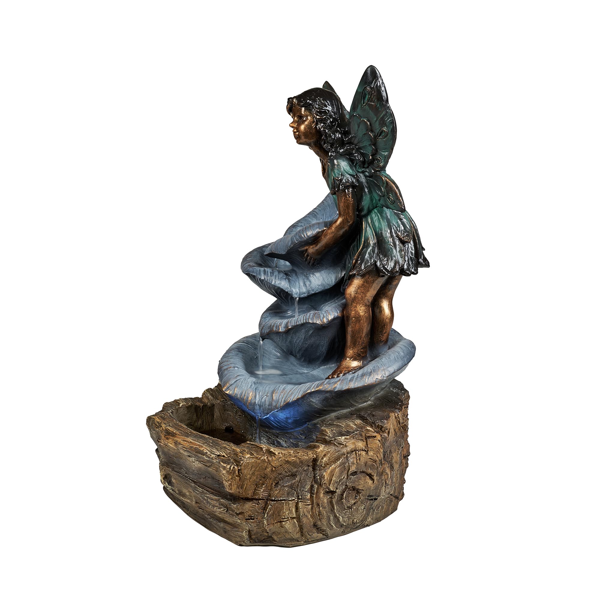 Hi-Line Gift Ltd. Fairy On The Rock Fountain with 2 White LEDs, Large