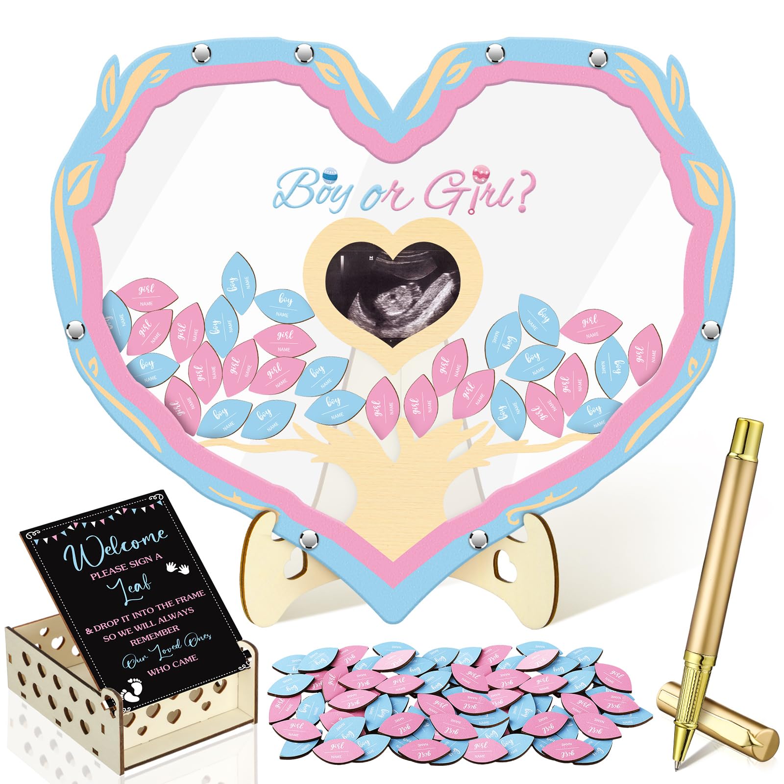 Wenqik 63pcs Boy or Girl Gender Reveal Baby Shower Guest Book, Wishing Tree