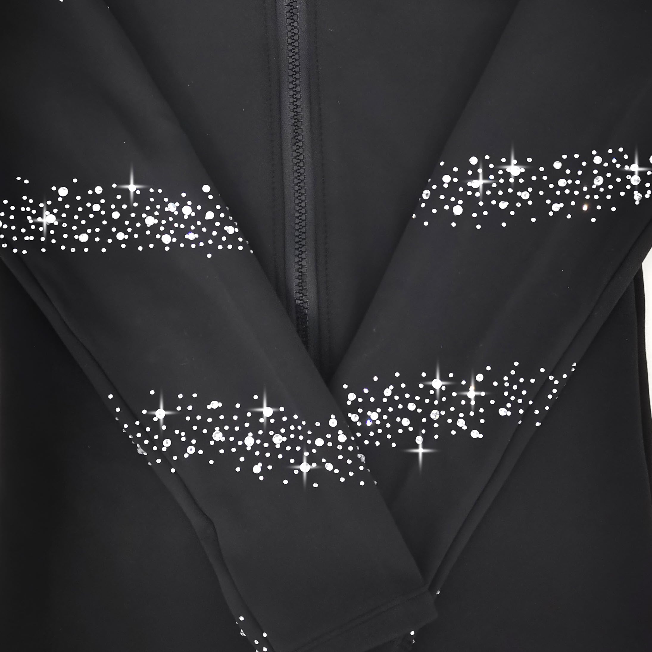 Chaqueta de entrenamiento de patinaje artístico negro para niña con diamantes de imitación brillantes, ropa de entrenamiento de patinaje de primera calidad