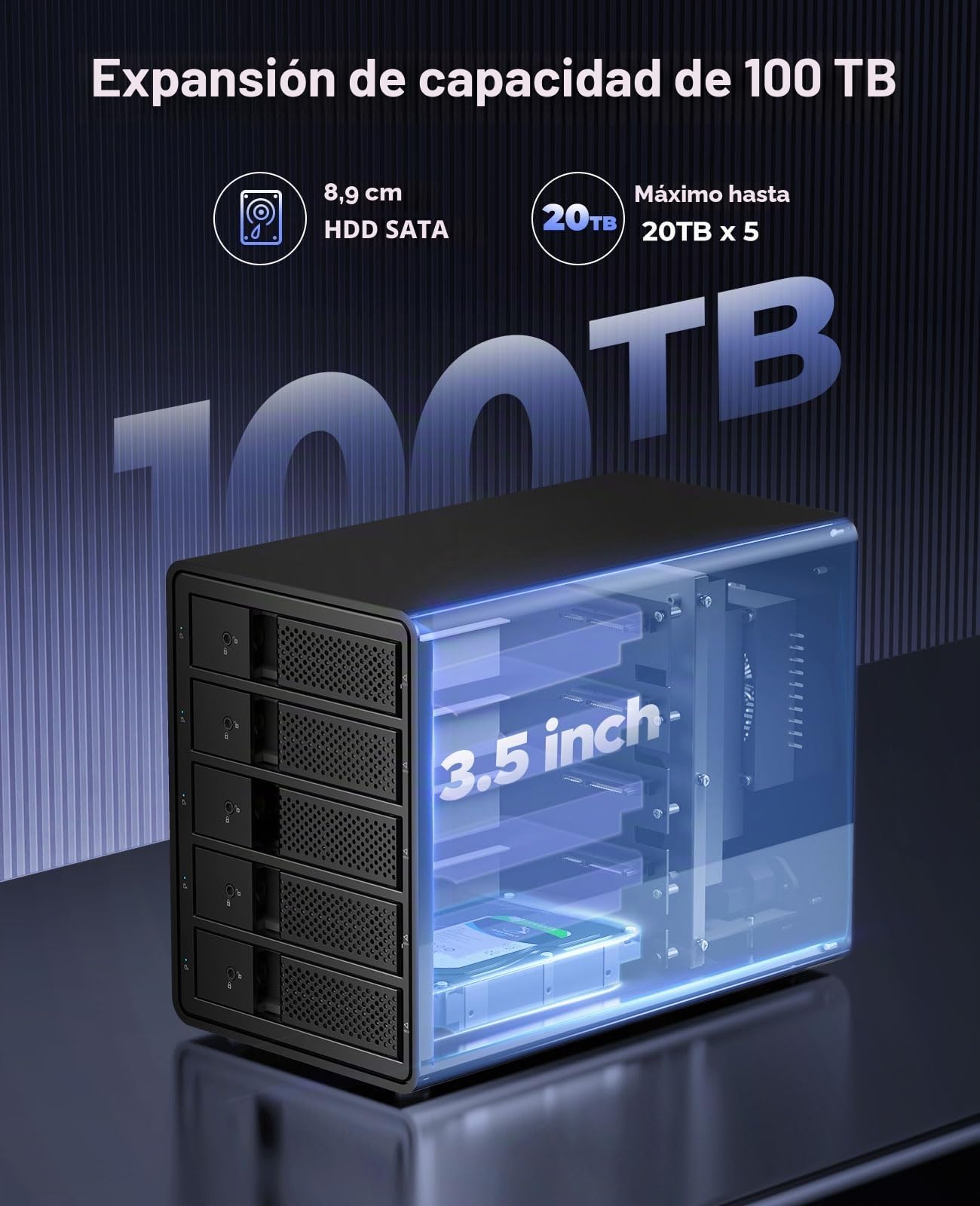 ORICO Raid Carcasa Externa para 5 Discos Duros,USB 3.0 a SATA Caja Disco Duro 3.5" para HDD y SSD SATA I/II/III,Soporta Raid-Raid 0/1/5/10,MAX 100 TB