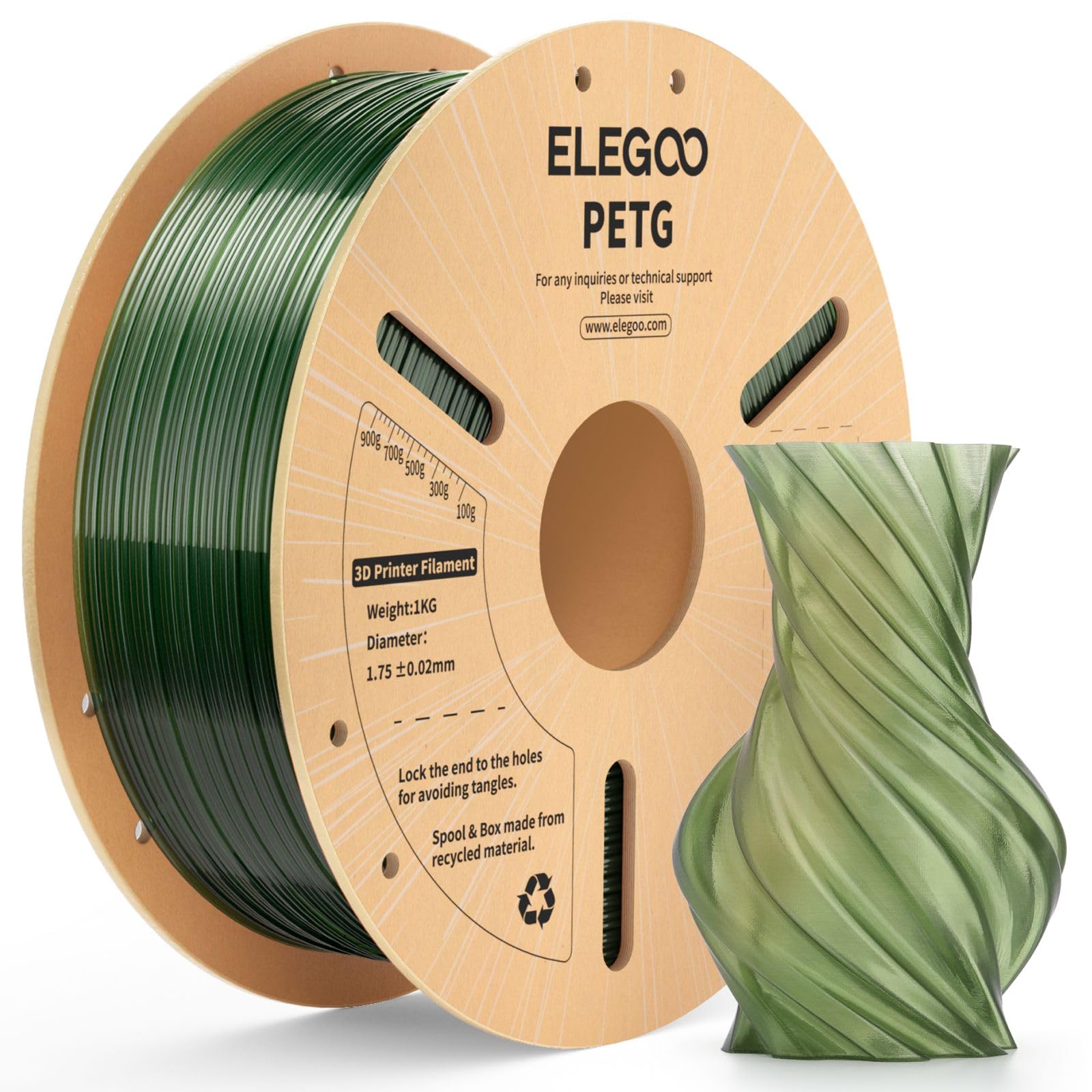 ELEGOO PETG 3D Printer Filament 1.75mm Transparent Olive Green 1KG