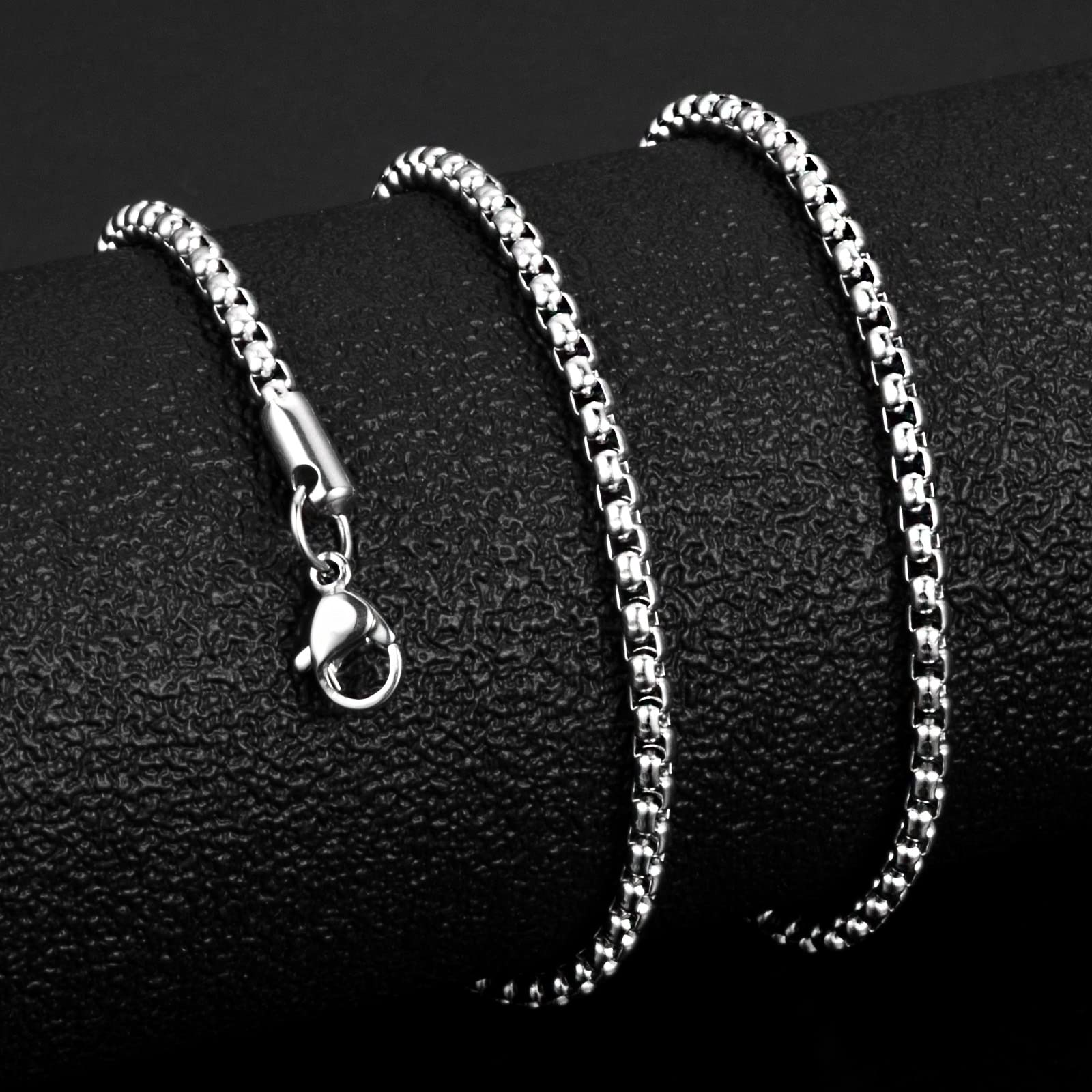 OSTAN Collana da uomo e da donna, in acciaio inox e argento, con catena a maglia veneziana, larghezza 1.5-5 mm, lunghezza 45-80 cm