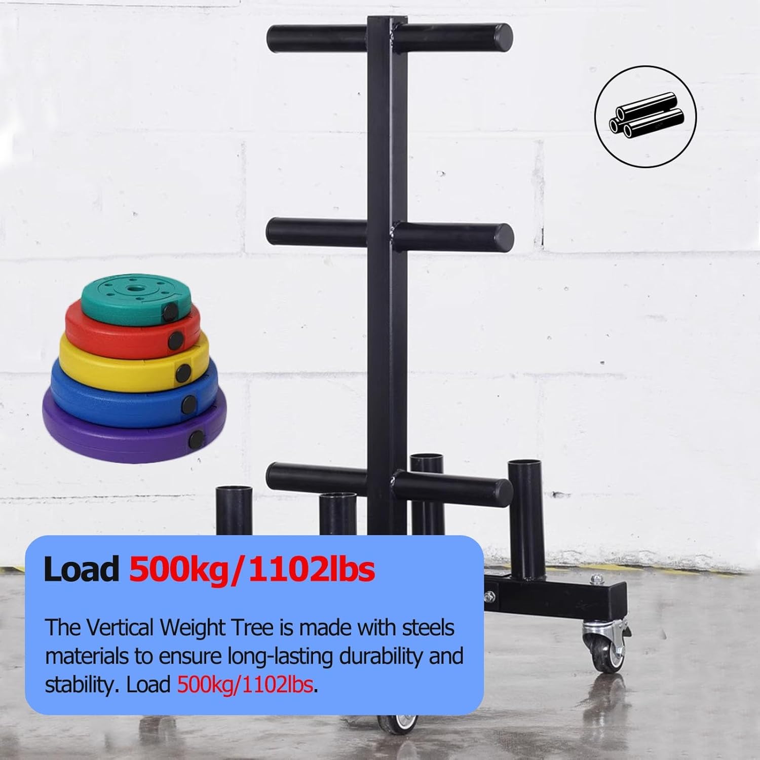 YXXSDP Olympic/Bumper Weight Rack Tree for Plate, Professional Barbell Storage Organizer/Workout & Lifting Equipment, with Rolling Wheels, Holds Up to 1102lbs Lbs