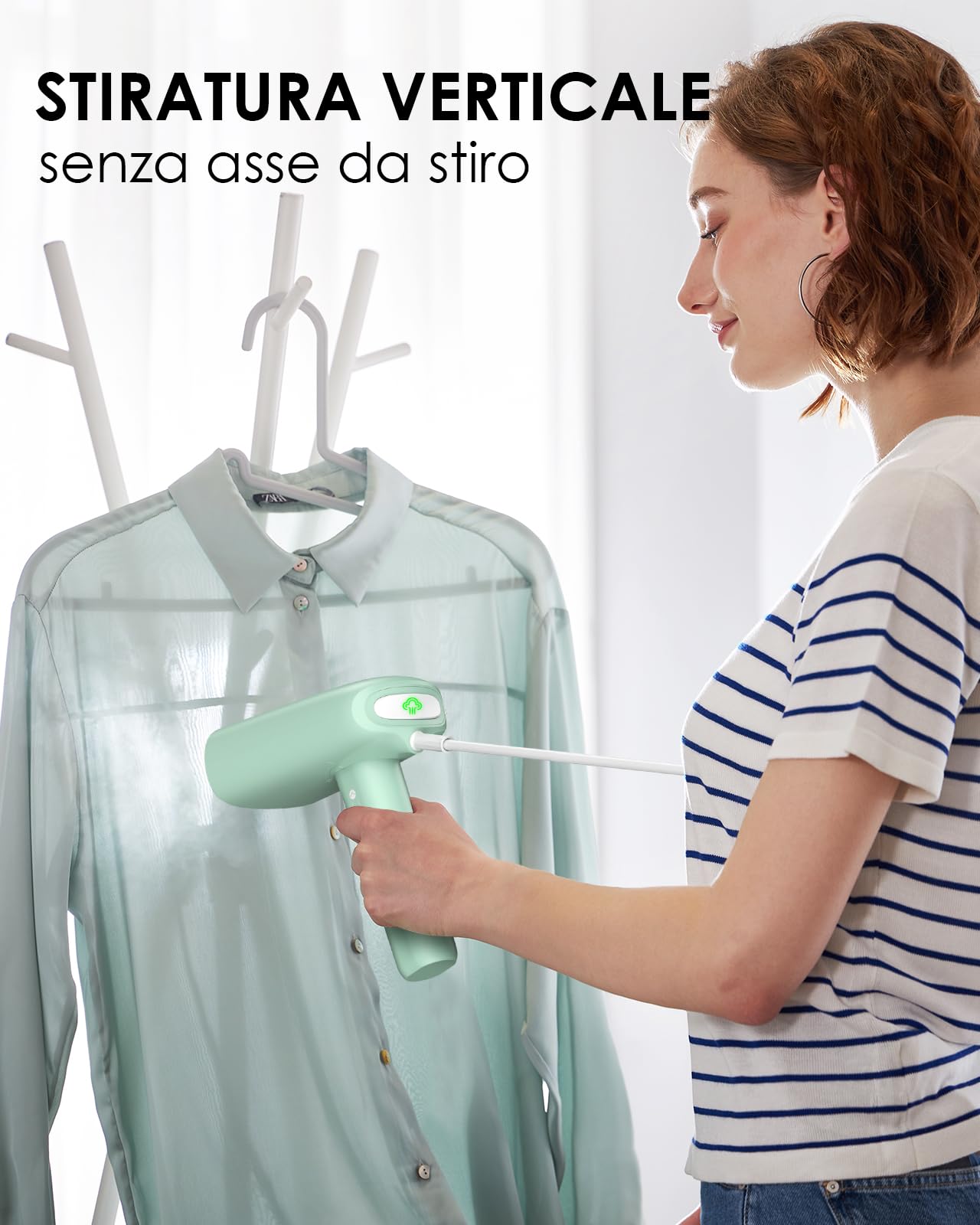 HOMEASY Ferro da Stiro Verticale Leggero, Stiratrice a Vapore 110ml Serbatoio Removibile 800W, Riscaldamento Rapido in 45s per la Vita Quotidiana e i Viaggi (Verde) | Stiratrice a Vapore, Serbatoio 110ml Removibile, Riscaldamento Rapido in 45s, Casa e Via
