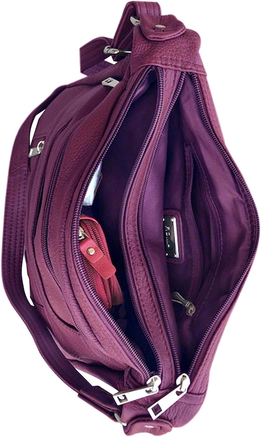 Leather Concealed Carry Crossbody Purse - YKK Locking CCW Ambidextrous Gun Bag Roma 7082, Wine - Image 5