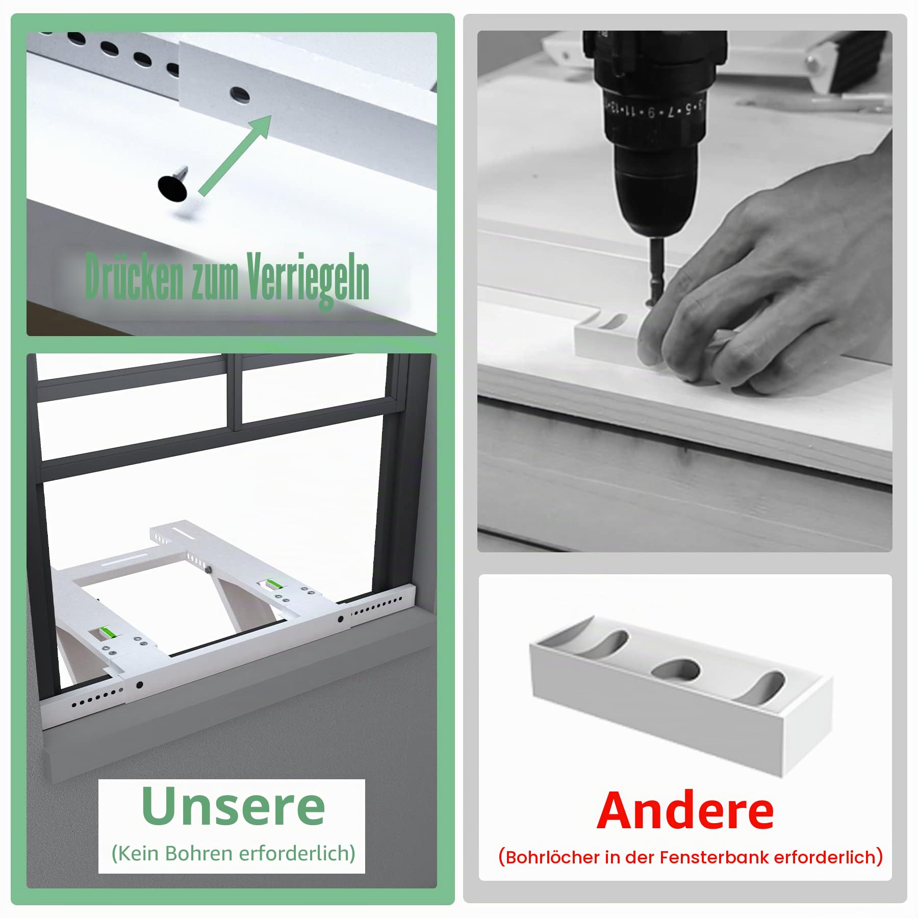 Klimaanlagen-Halterung, ohne Bohren, AC-Fensterhalterung, Montage einzelner oder doppelt aufgehängter Fenster, robuster Stahl, hält bis zu 200 kg