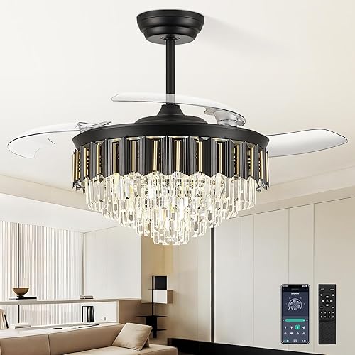 Miniatura 10 de Ventilador de techo de 42 pulgadas con luz, ventilador de araña para dormitorio, sala de estar, LED regulable, ventilador de techo retráctil de