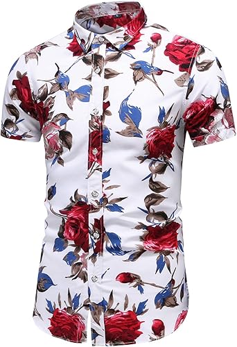 Camisa de vestir hawaiana con botones y estampado floral para hombre