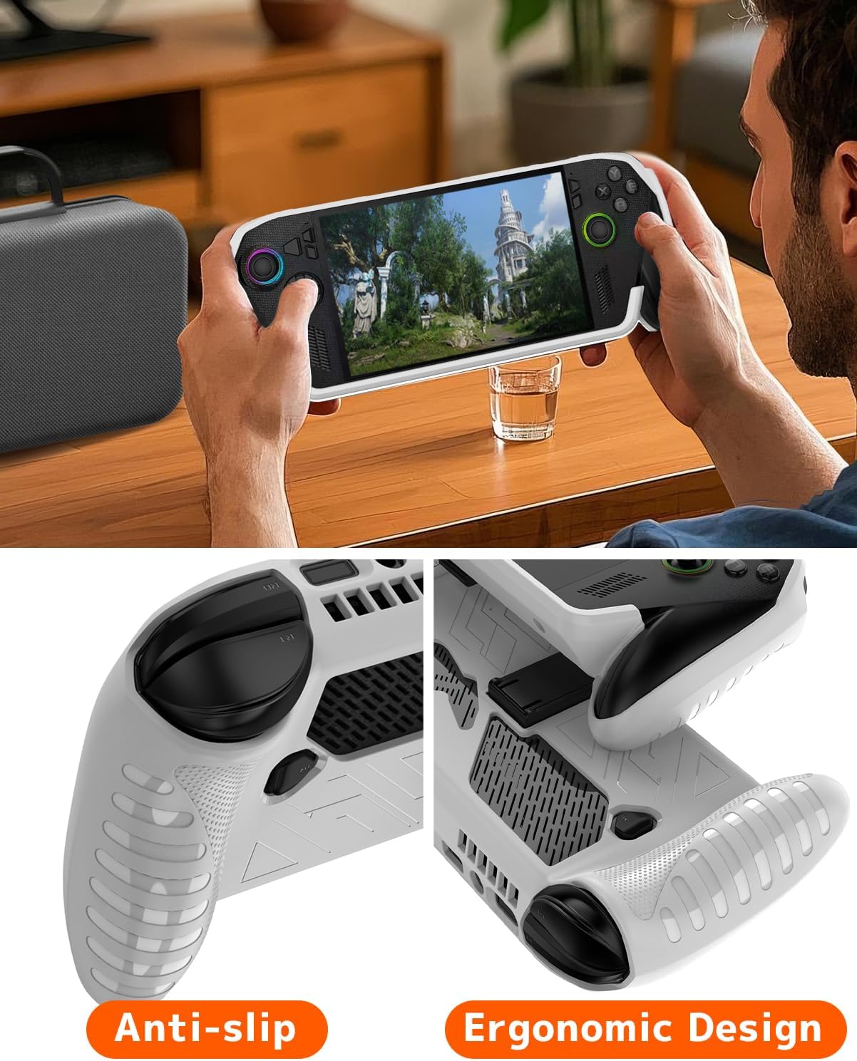 NINKI Protective Cover for ASUS ROG Xbox Ally X Case 2025 with Kickstand,Silicone Shock-Absorption Lightweight Dockable Protective Grip Case for ASUS ROG Xbox Ally X Protector Bumper Accessories White - Image 6