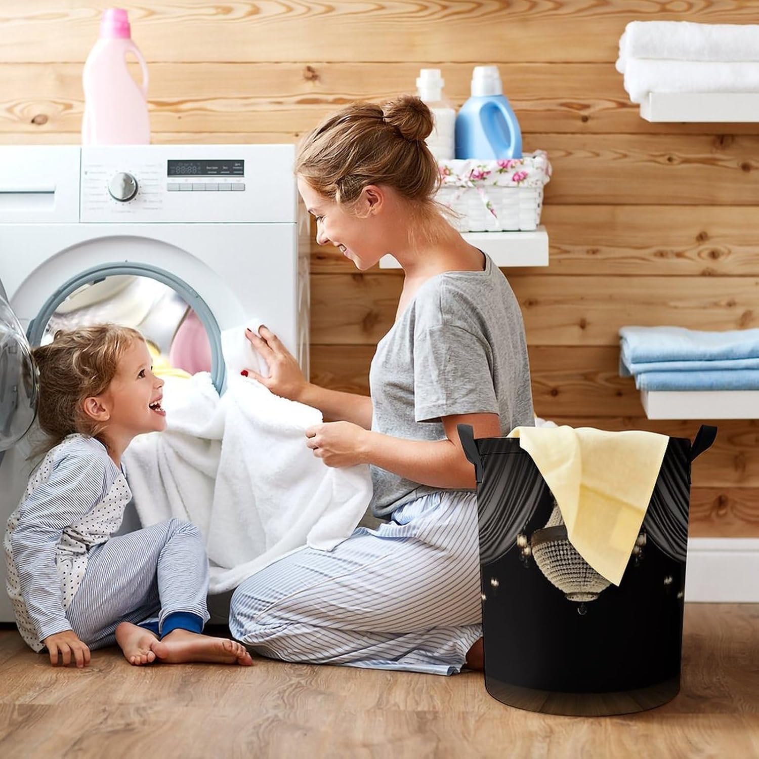 Ball Room Chandelier Laundry Basket Collapsible Clothes Hamper with Reinforced Handles Large Capacity Waterproof Laundry Bag Freestanding Laundry Hamper for Bedroom Bathroom