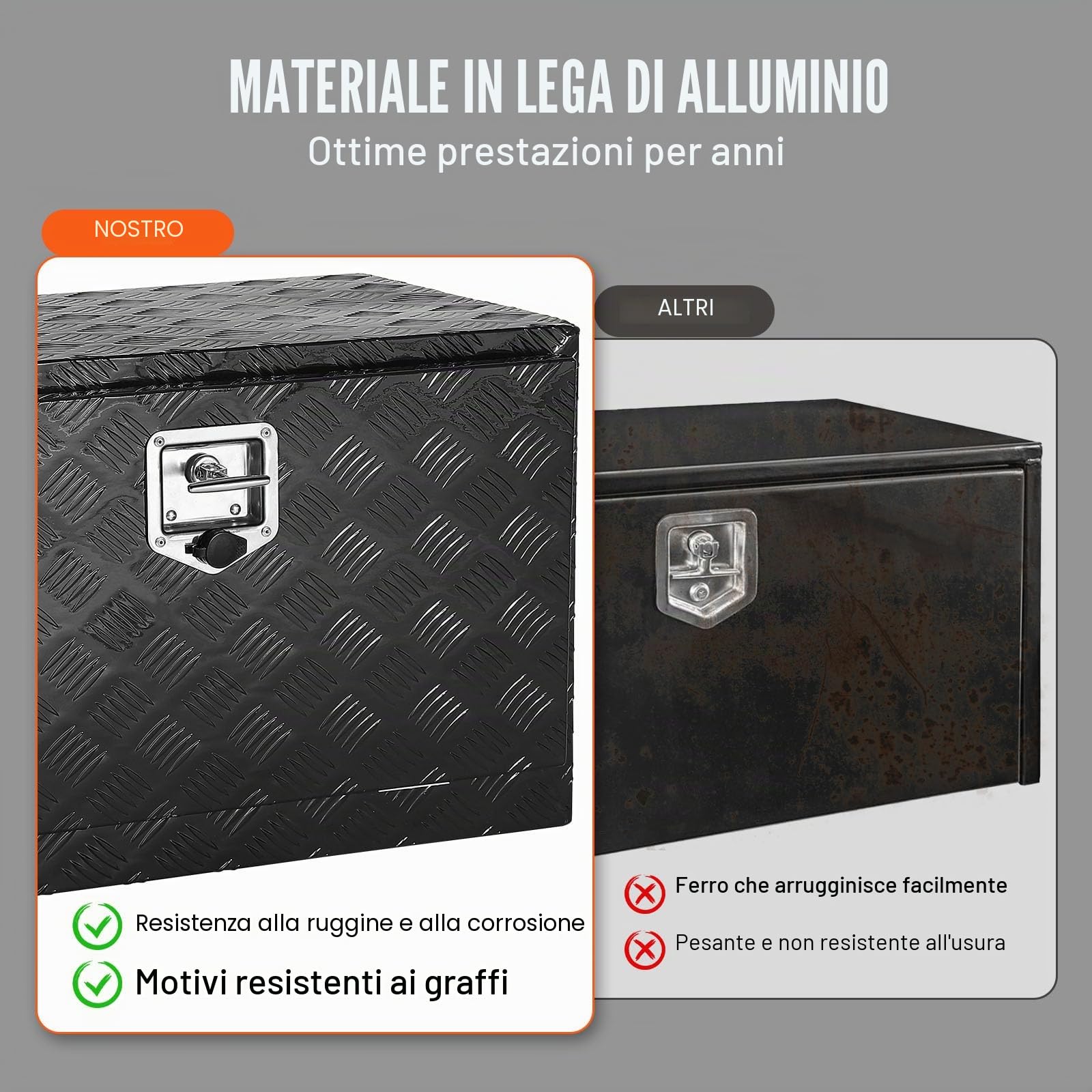 VEVOR Cassetta porta attrezzi per camion autocarro sottoscocca, Cassetta degli attrezzi 914x432x457mm, Scatola portaoggetti per pick-up, Lega di alluminio, Cassetta porta attrezzi carico 40 kg