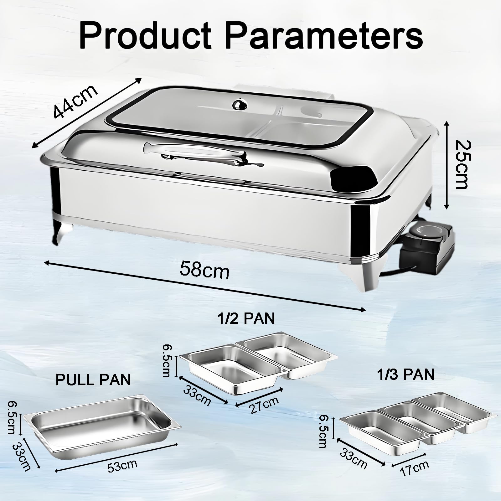 Chafing Dish Elettrico Temperatura Regolabile, 9L, 400W(1/3 Pan) | Scaldavivande Elettrico Buffet Professional in Acciaio Inox, Contenitore Scalda Cibo per Buffet, Ristoranti, Hotel