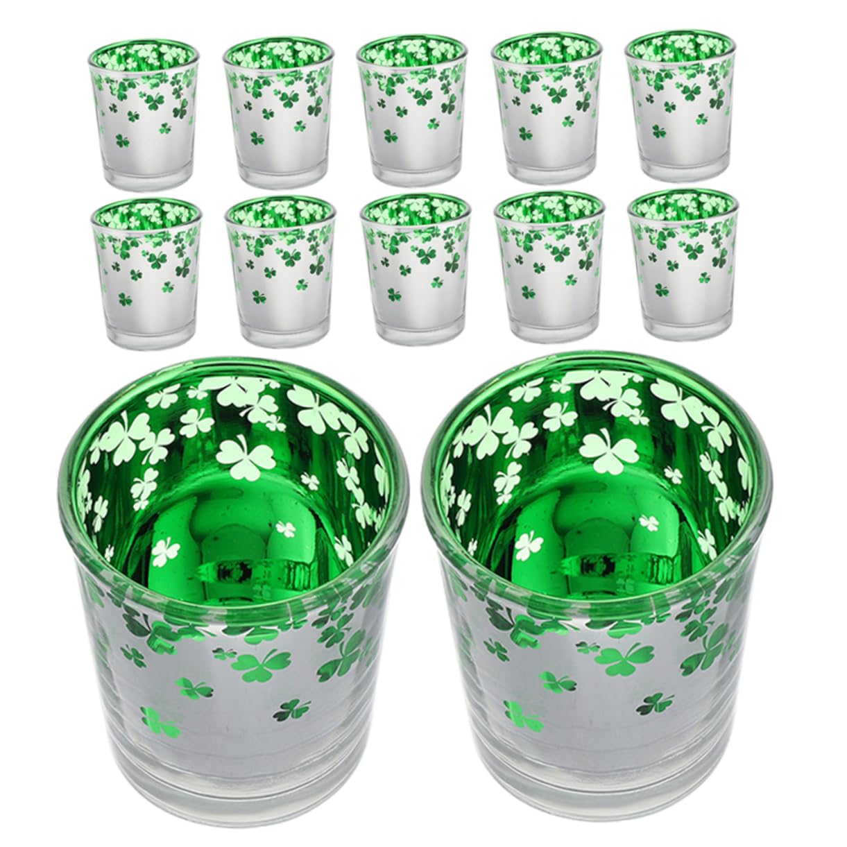BESTOYARD 12pièces Bougeoirs Verre Vert pour Saint-Patrick Décorations De Table Festives avec Motif De Trèfle pour Fêtes Bars Et Cafés