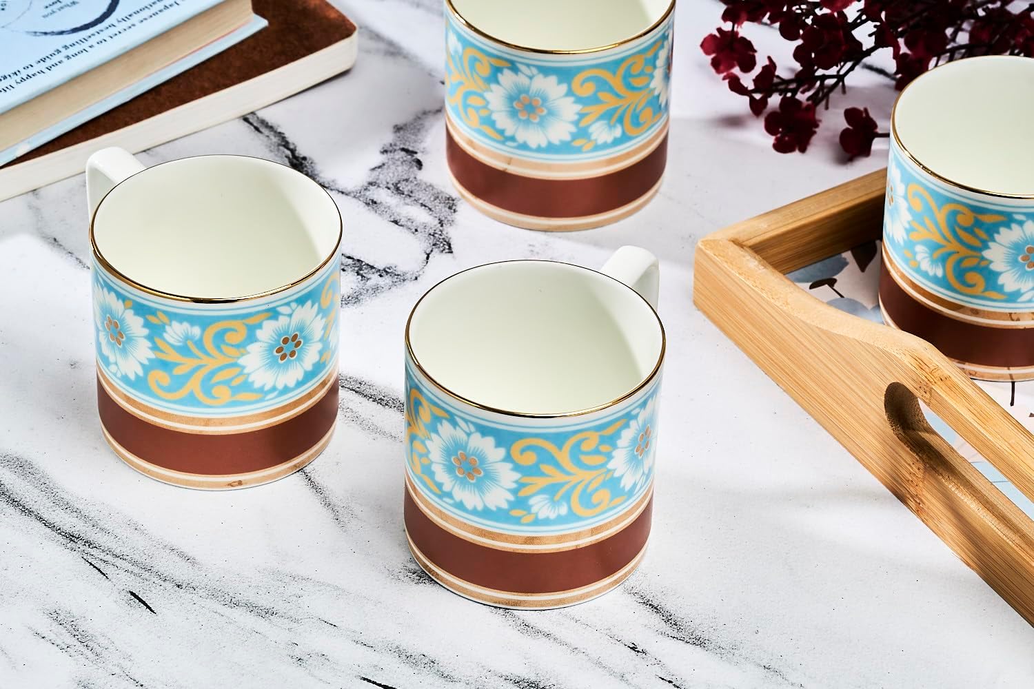 GOLDEN QUEEN'S Handcrafted Tea Cups - Set Of 6 | Ideal For Everyday Tea And Coffee, Enhancing Your Daily Rituals (Blue & Copper Tea Cups), 200 Ml