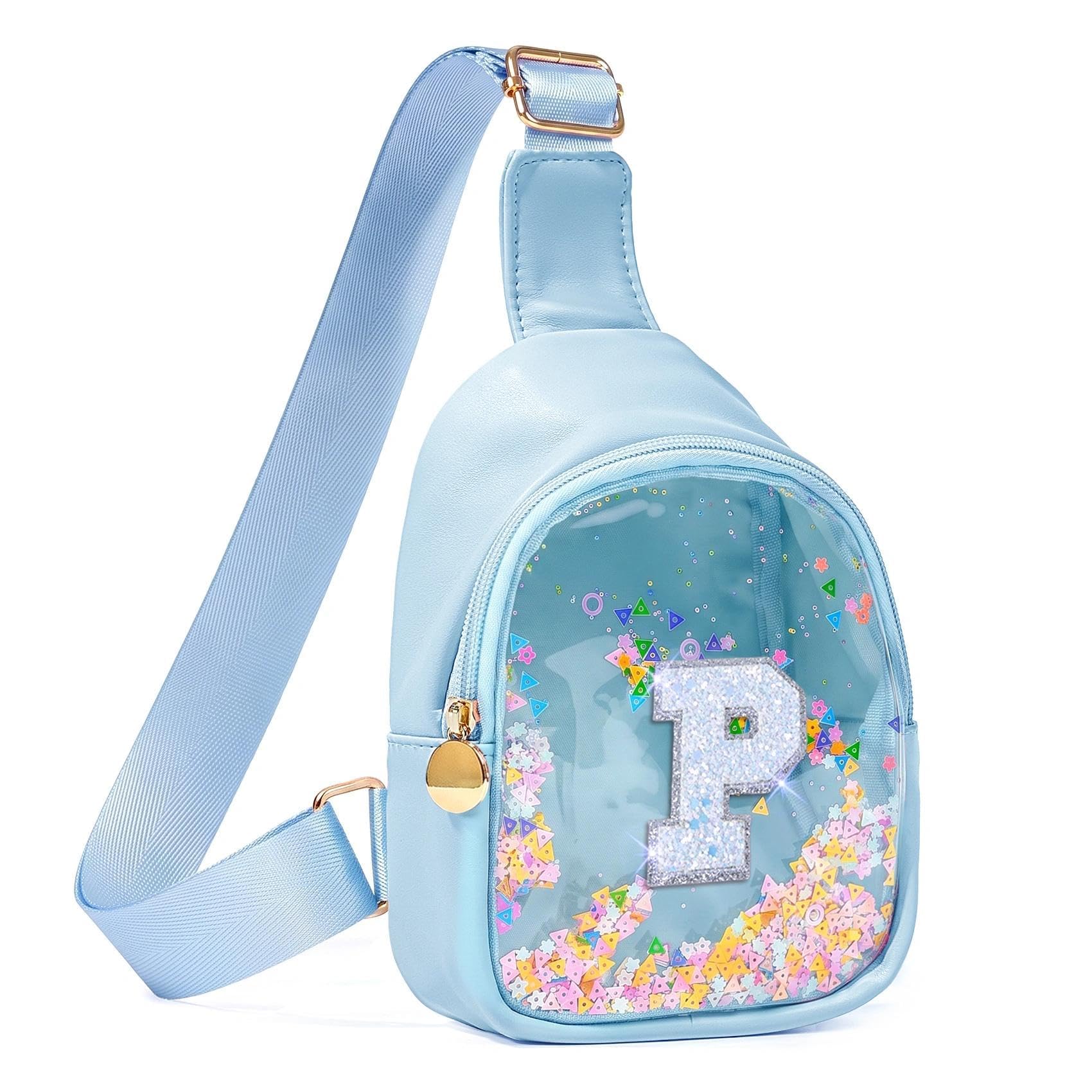 COSHAYSOO Personalized Christmas Birthday Gifts Burr Basket Stuffers for Girls Blue Purse Sling Bag Crossbody Girl Cute Funny Cool Mini Travel Fashion Accessories Monogrammed Initial Letter P