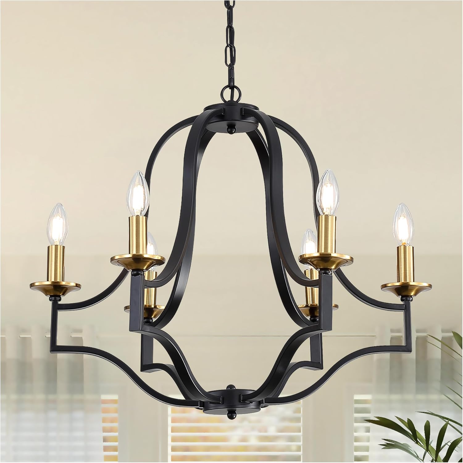 6-Light Farmhouse Chandelier, 26 inch Wood Grain Modern Chandelier, Adjustable Height Rural,Candle Holder Pendant Light, Suitable for Living Rooms, Kitchen Islands, and Entrance Halls.