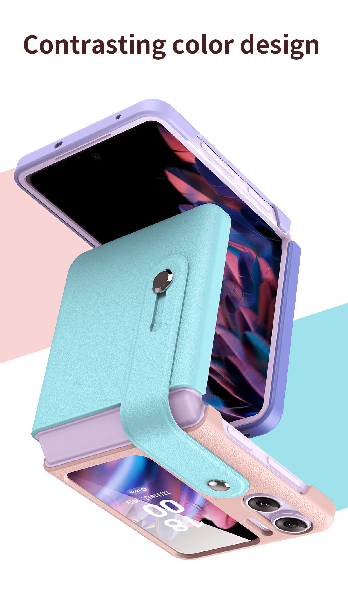 Custodia COQUE In Vera Pelle Per Oppo Find N2 Flip – Marrone, Motivo Lychee, Antiscivolo Con Cornice Oro