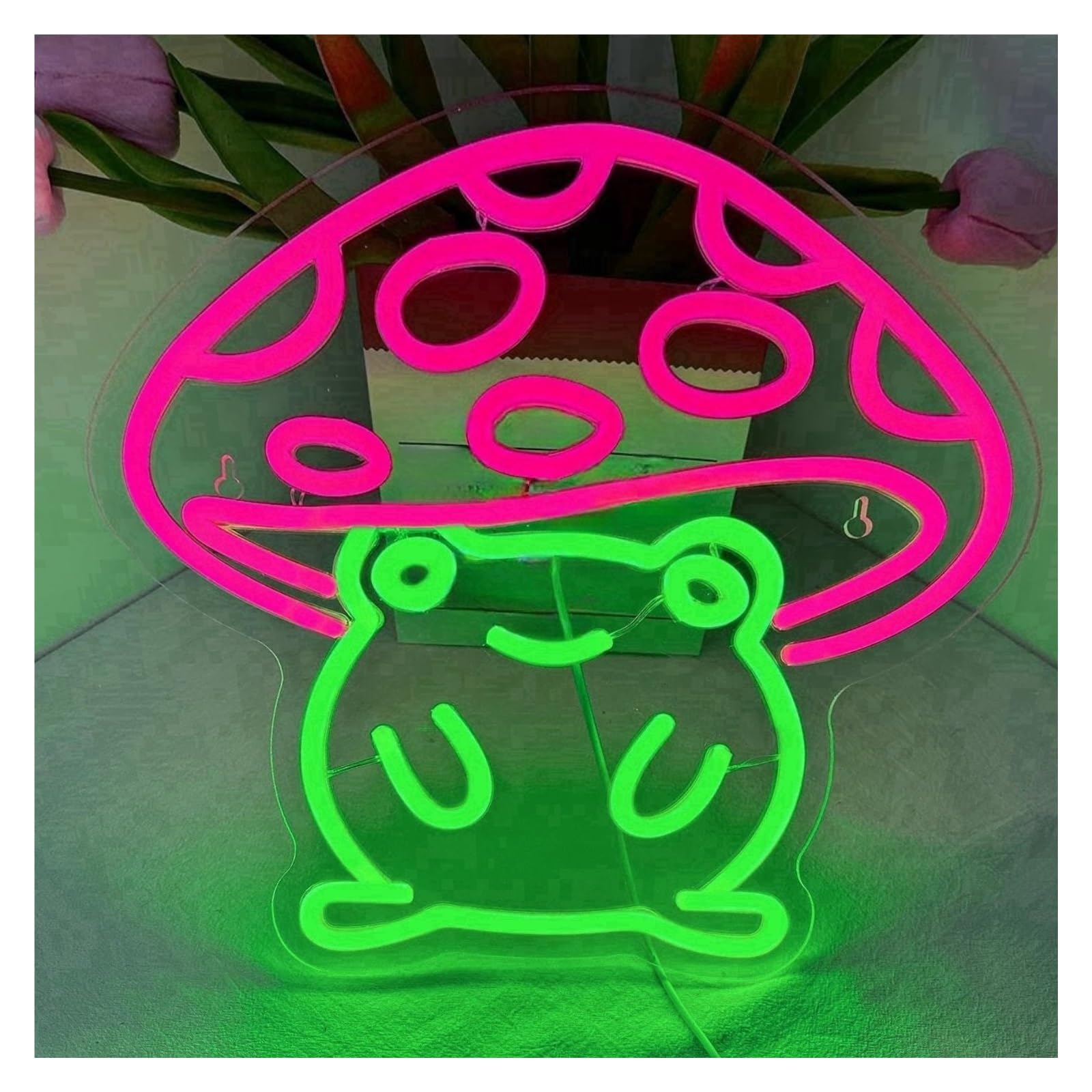 LEMST Signs Lamp Neon Signs USB Powered Adjustable Brightness Mushroom Frog Neon Lights, Suitable for Bedroom Wall Decor 31cmx32cm