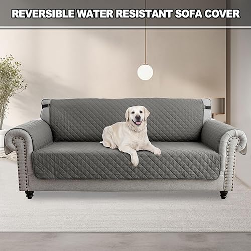 Miniatura 2 de UNBBRRL Funda de sofá reversible para perros y gatos, funda impermeable para muebles para mascotas y niños, protector de sofá con correas elásticas