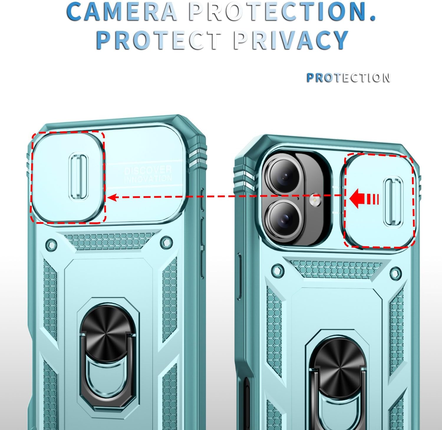 Fetrim Case for iPhone 16, Camera Cover Phone Case with Rotation Ring Stand for Apple iPhone 16 - Green - Image 2