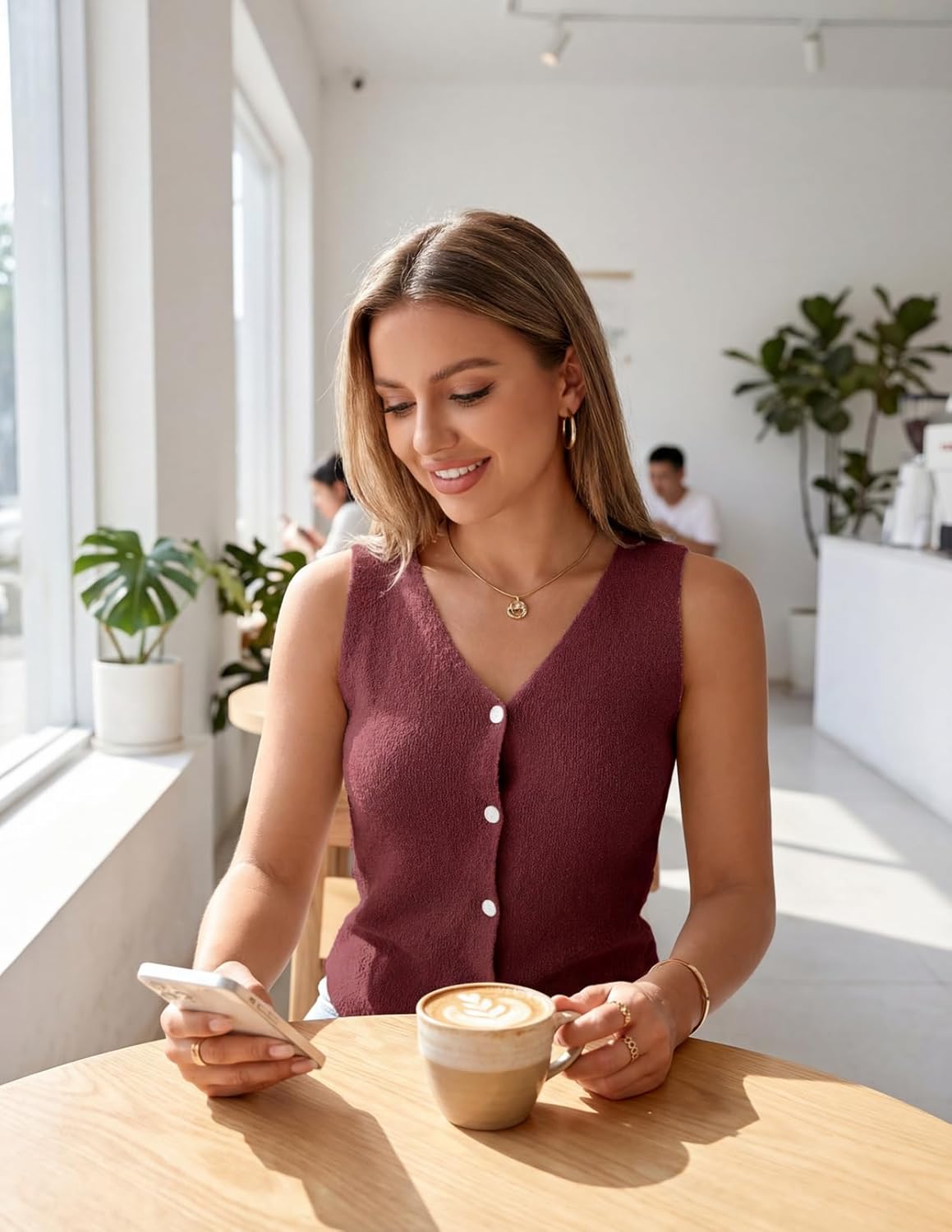 MEROKEETY Women's Sleeveless Sweater Vest 2026 Spring Summer Knit Tank Top Casual V Neck Button Waistcoat Cardigan - Image 6