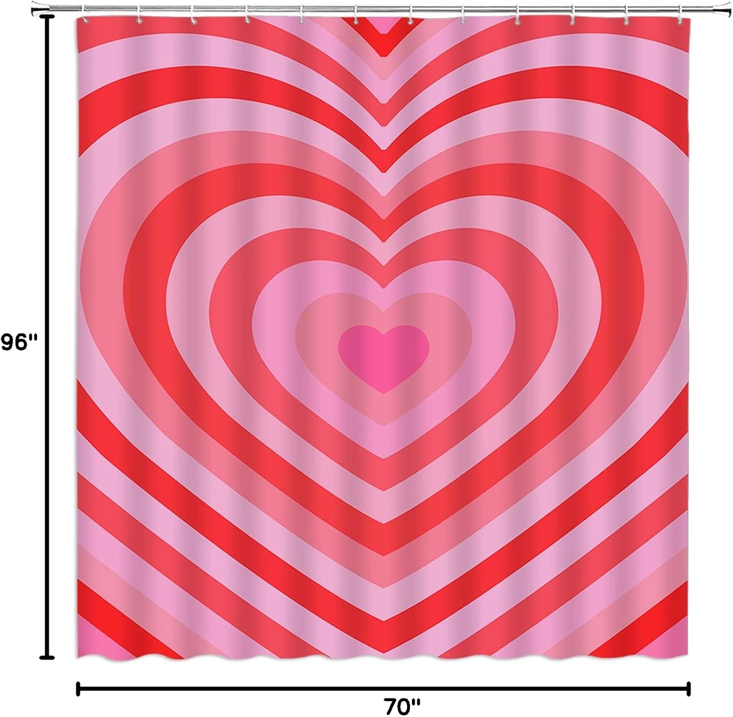 Valentine's Day Shower Curtain Red Pink Heart Romantic Lover Couple Lover Valentine Day Wedding Modern Fabric Bathroom Decor Curtain with Hooks