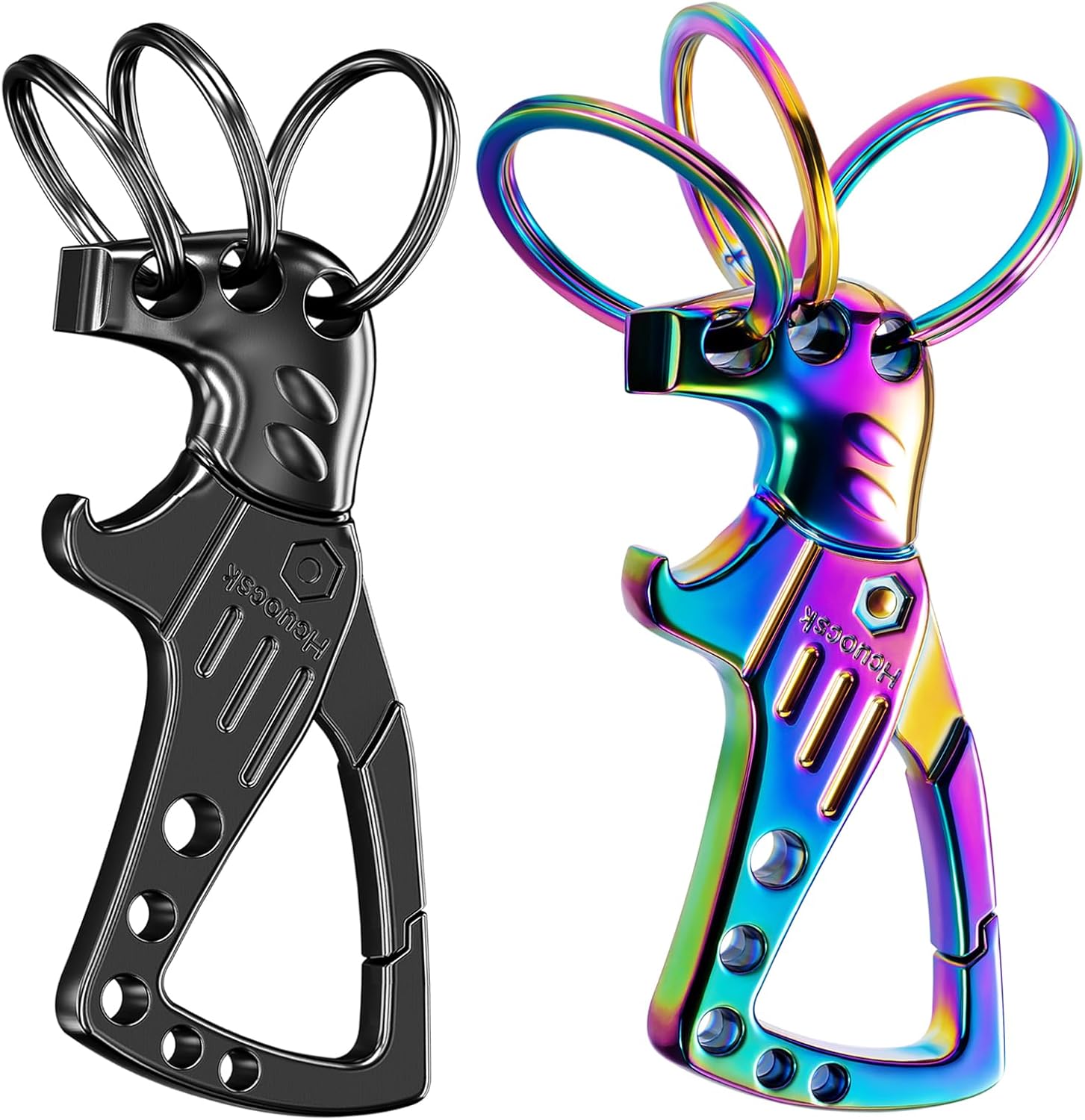 Heavy Duty Key chain, Carabiner Clip Keychain with Bottle Opener, 3 Key Rings for Car Keys, Metal Secure Snap Lock, Family Present for Men and Women(Black+Multicolor,2-Pack)