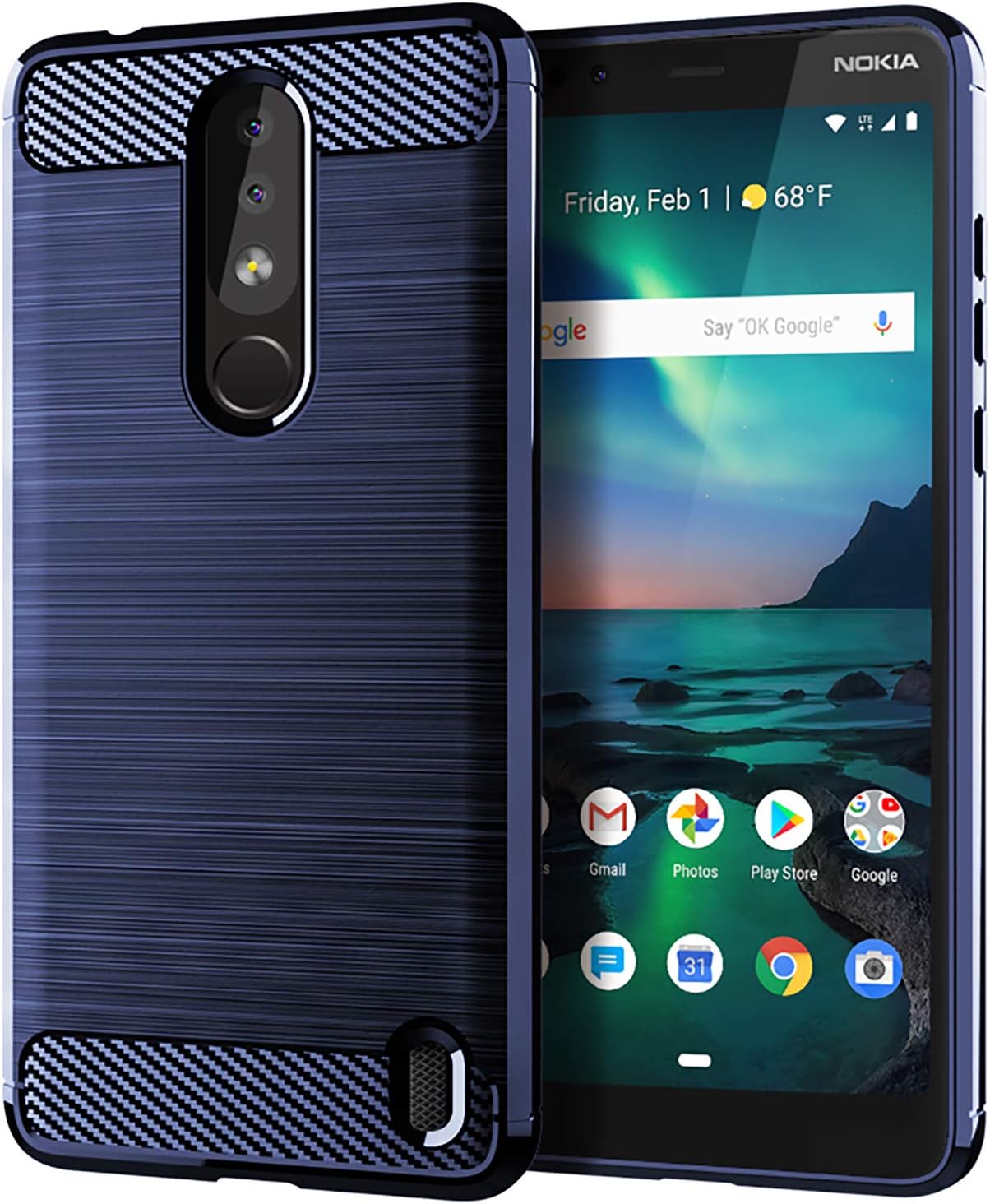 Nokia 3.1 Plus Case (US Version),Bettop Anti-Fingerprint Shockproof Flexible Soft TPU Protective Case for Nokia 3.1 Plus (Navy)