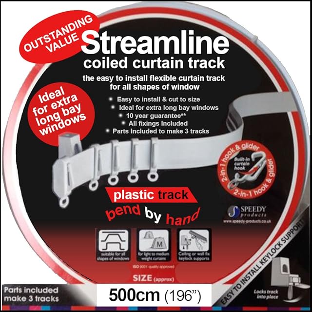 Speedy 5 m Bendable Curtain Track for Straight & Bay Window Rail, Enough for 3 Standard Windows, Top or Face Fix All Fixings, White, UKASNHMAKTN8499