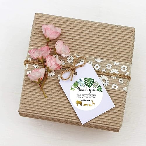 Miniatura 4 de 50 calcomanías doradas para baby shower, con texto en inglés "Thank You for Showering Our Baby with Love", regalos de baby shower para niño o niña,