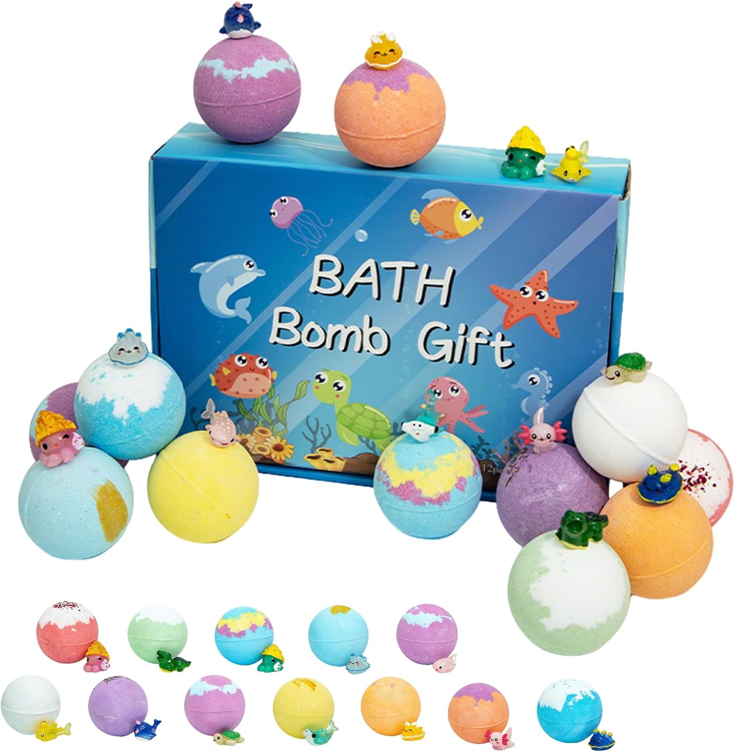 Bath Bombs for Kids with Toys Inside, Easter Egg Bath Bombs for Kids, Includes Extra-Large Bubbles and Surprise Bubble Eggs Organic Relaxation Set (Ocean)