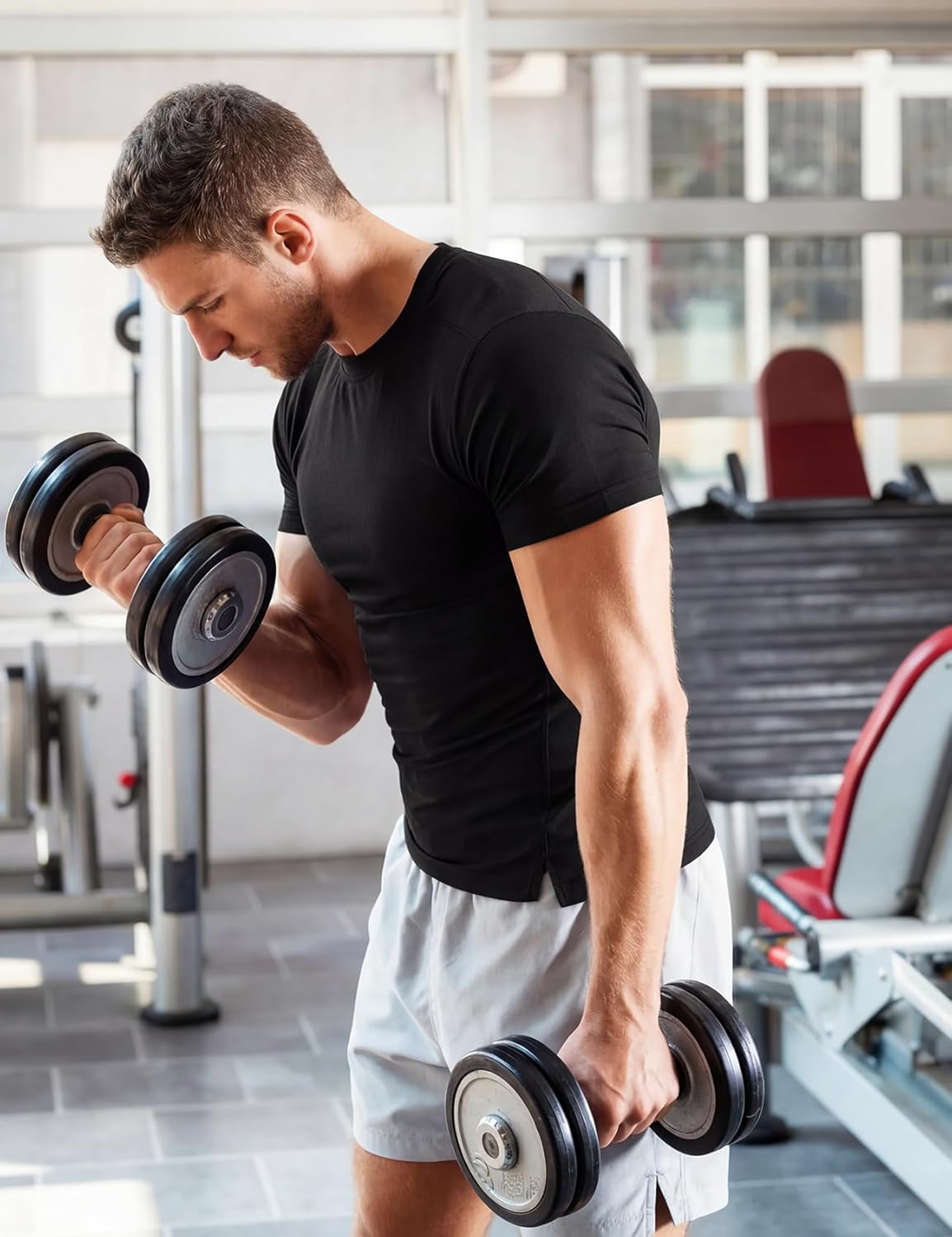 Flygo Mens Workout Shirts Athletic Running Gym Short Sleeve T-Shirts Quick Dry Sun Protection Cooling Active Tee Tops
