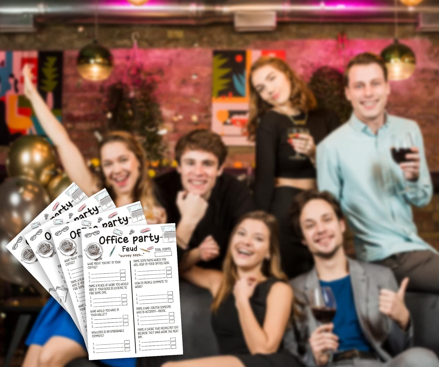 Tuyashua Office Party Feud Games, Work Party Games, Team Building Group Office Game, Great for Coworker Game or Adult Trivia - 30 Office Feud Cards and 3 Fast Money Round Cards (03)