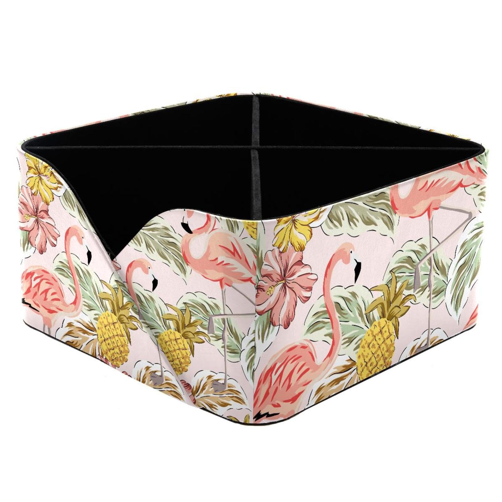 KengjuTesu Pink Flamingo Pineapples Flowers Palm Desktop Organizer Pen Holder, Rectangular Pencil Cup for Office, Study and Makeup Stations
