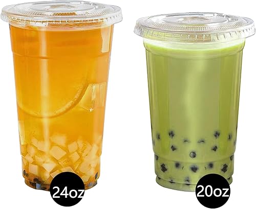Miniatura 6 de TashiBox Vasos de plástico con tapas 20 oz 100cups&100flat lids, vasos de plástico desechables de cristal transparente, tazas de batido