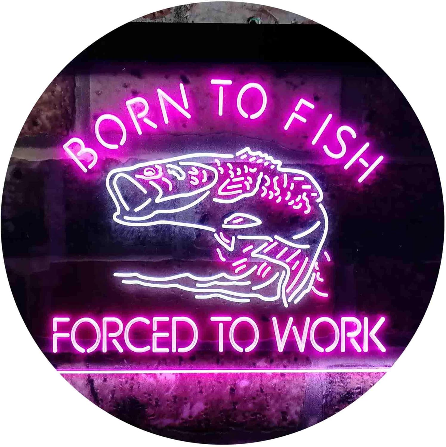 ADVPRO Born to Fish Forced to Work Humor Dual Color LED Neon Sign White & Purple 24 x 16 Inches st6s64-i3738-wp