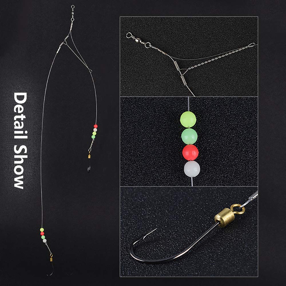 Fishing Hooks And Leader Rigs - Stainless Steel Snelled Hooks With Wire Leader (10#, Style A)