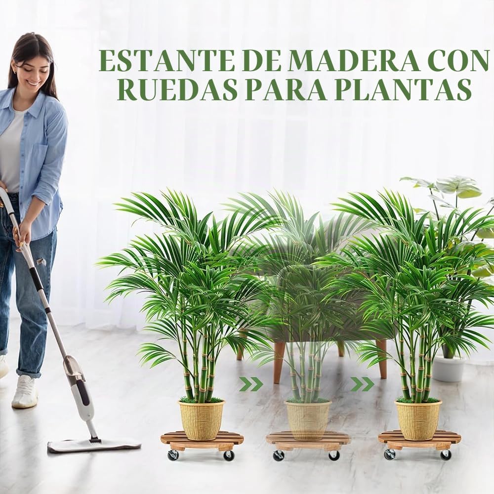 2 Piezas Base con Ruedas,Plataforma con Ruedas es Edondo-hasta 100 KG-30 * 30 CM Soporte con Ruedas para Macetas,Base con Ruedas para Macetas para Uso en Interiores y Exteriores