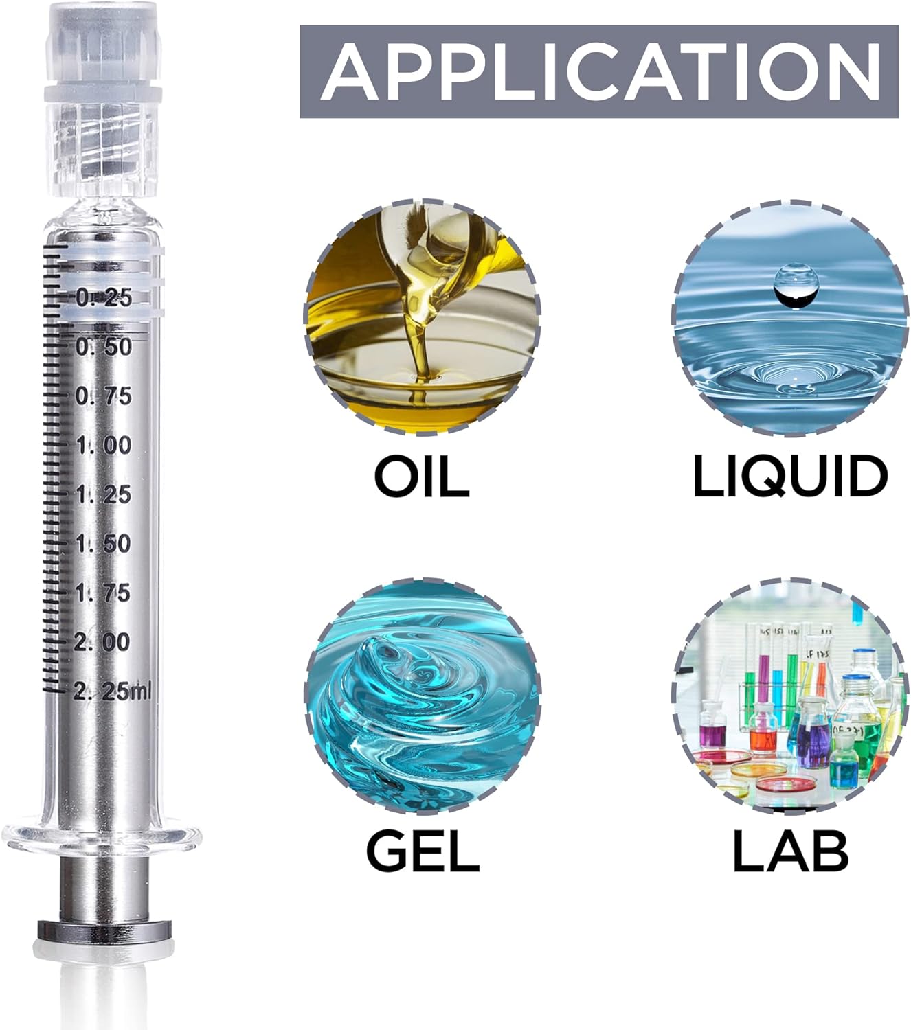 2.25ML Borosilicate Glass Syringe with Silver Metal Plunger | 100 Pack | Anti-Leak Luer Lock Syringe without Needle | Accurate Measuring Syringe for Liquid, Glue, Oil w/ Borosilicate Glass Tube