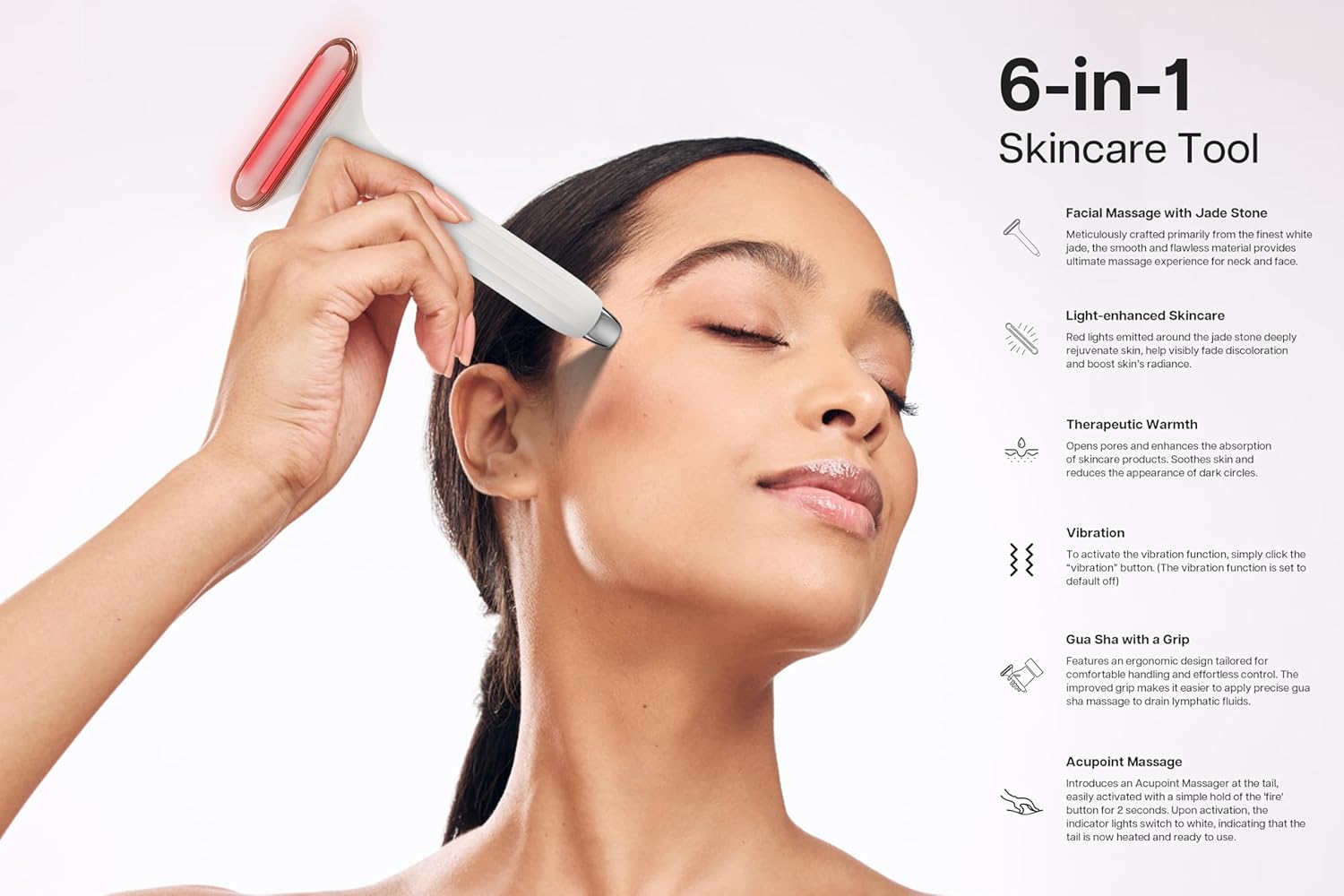 VRAIKO Aurora-X Handheld Gua Sha Device, White Jade Neck Face Massager with Thermal, Vibration and Acupressure Tail, for Face Sculpting Anti-Aging and Relaxation at Home