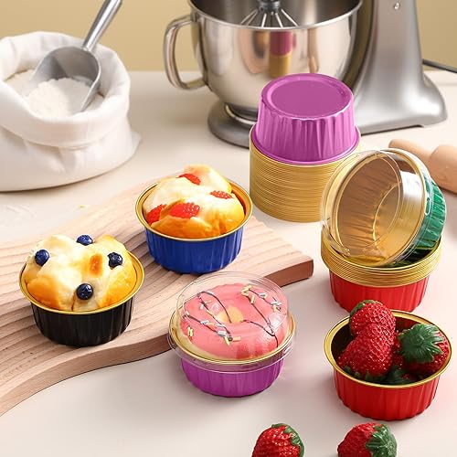 Miniatura 3 de Paquete de 200 tazas de papel de aluminio para hornear cupcakes de 5 onzas, forros de cupcakes, tazas de postre con tapas, vasos desechables para