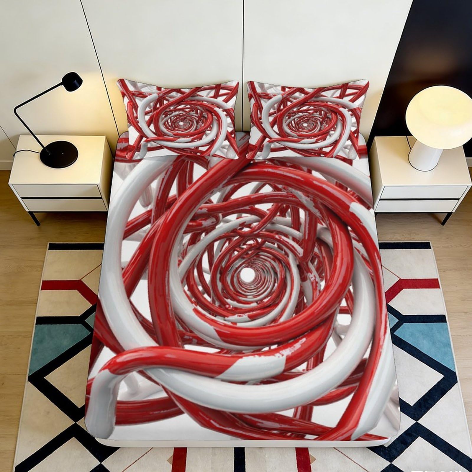 3D Printed Red Spiral Fitted Sheet Microfiber Soft Breathable Abstract Swirl Mattress Cover Bedroom Decor 90x200x25cm