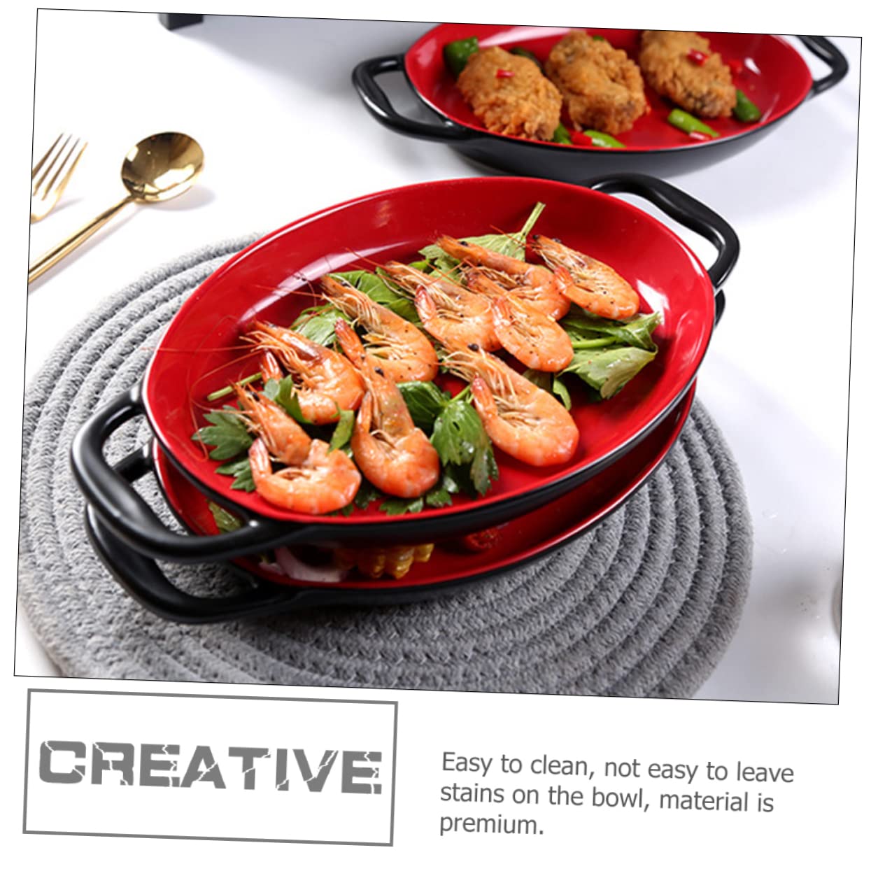 iplusmile 2 Piezas Bandeja de Cerámica para Hornear con Doble Asa Resistente al Calor Plato Decorativo para Asar para Lasaña Queso y Ensaladas Material Duradero y Antiadherente Diseño
