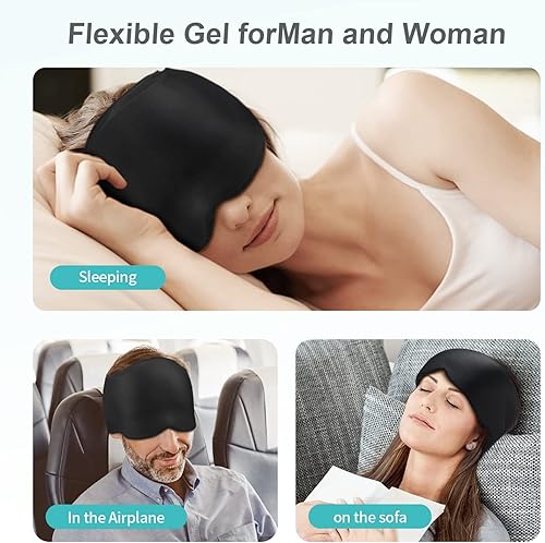 Miniatura 5 de Gorro para aliviar la migraña, para migraña, tensión, senos nasales y estrés, compresa fría con terapia de frío y calor, negro, gel, reutilizable,
