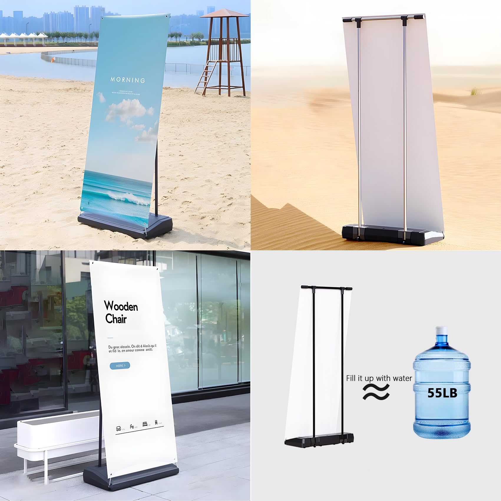 Outdoor Windproof Vertical Sign Holder Trade Show Outdoor Windproof Banner Stand - 32x71 Inch Water-Injection Sign Holder For Business Advertising Banner Stands
