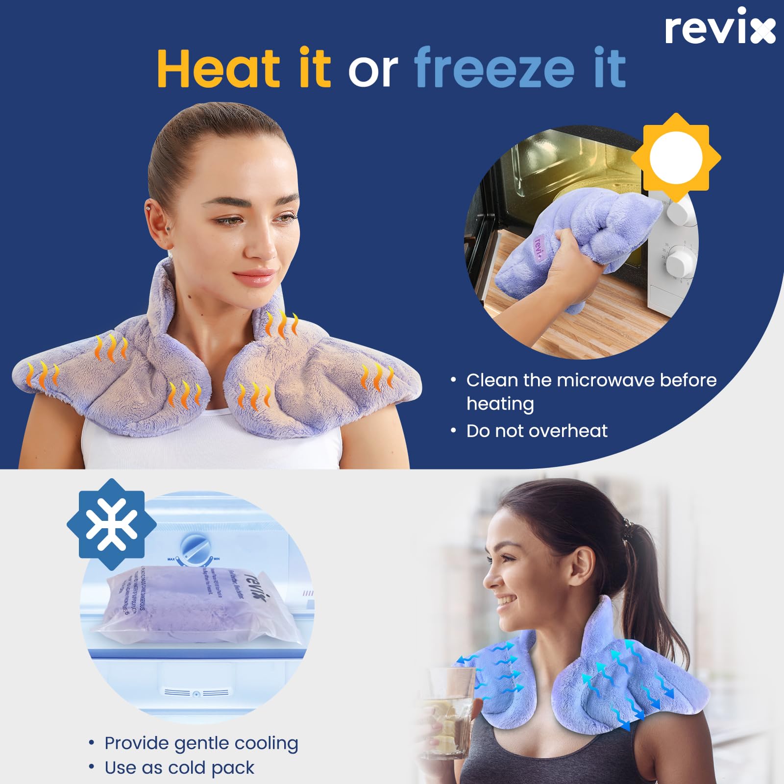 Cuscinetti riscaldanti a microonde REVIX per schiena, fascia riscaldante per collo e spalle con calore umido, maschera riscaldante per gli occhi, impacco caldo, collo e schiena, Viola, set da 3 pezzi