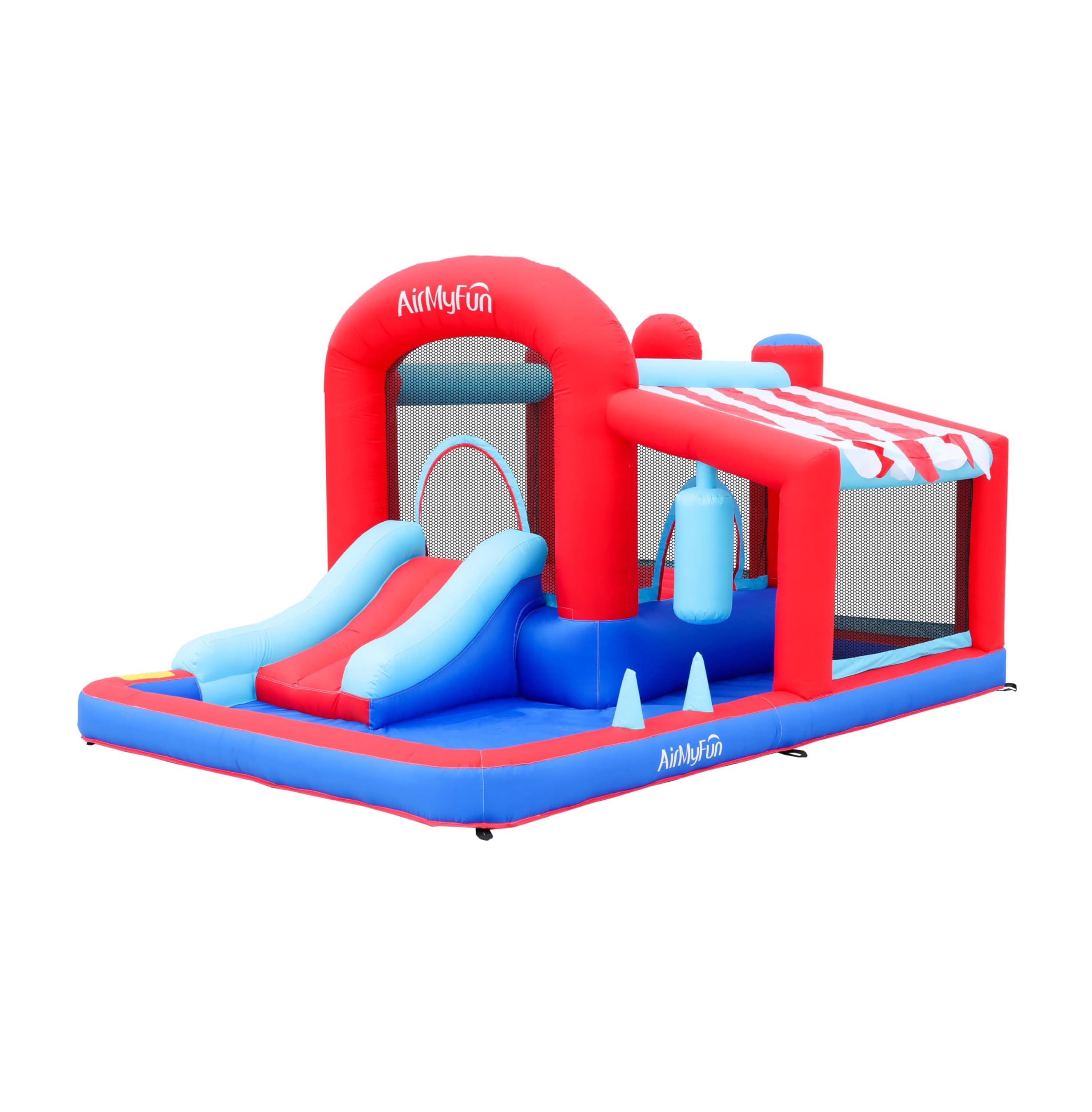 AirMyFunInflatable Water Slide Bounce House with Long Curved Slide for Kids with Blower, Family Backyard Bouncy Castle with Fun Doorway Tunnel, Climbing Wall and Ball Shooting (Classics)