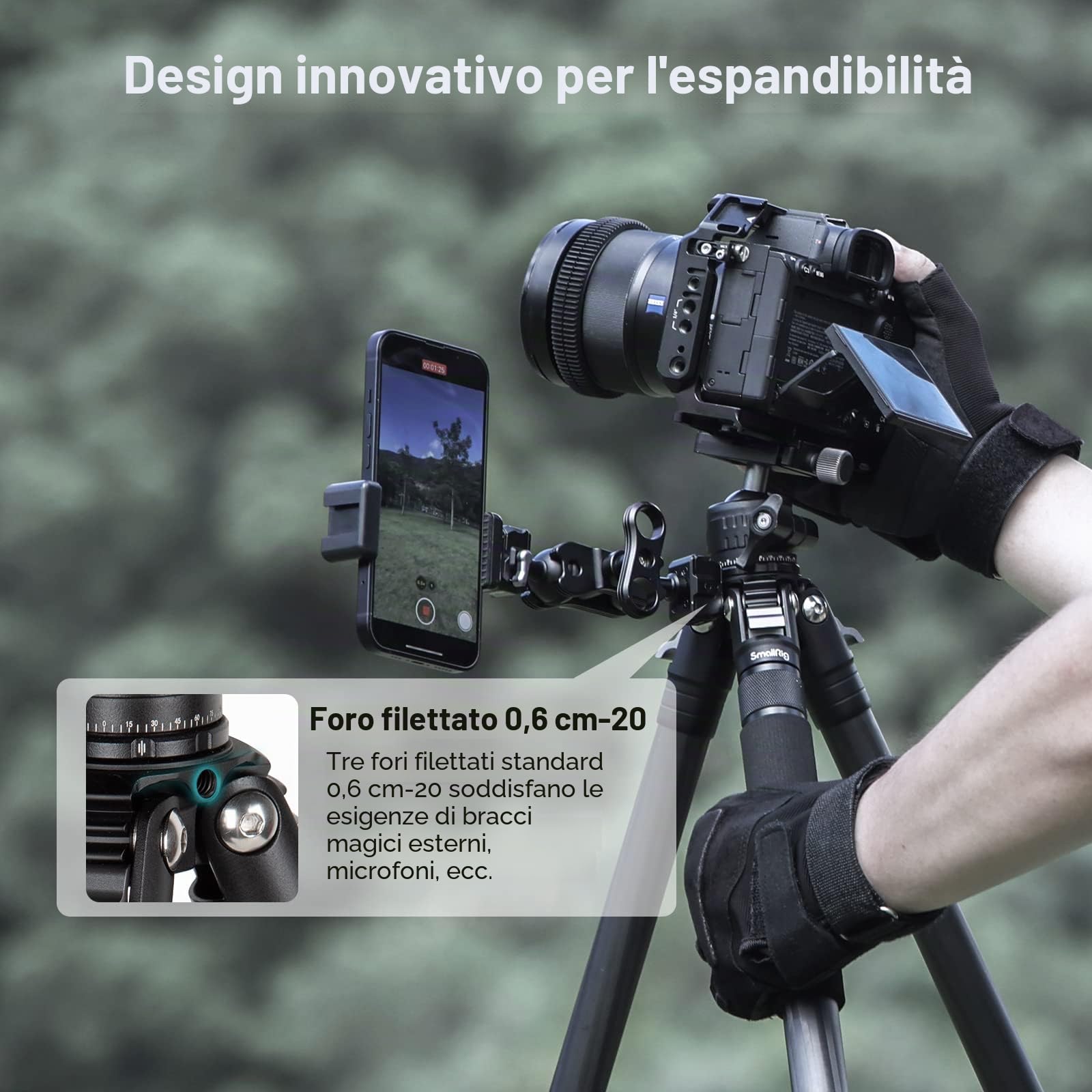 SMALLRIG Treppiede Leggero e Compatto in Fibra di Carbonio con Monopiede Staccabile, Testa a Sfera a 360°, Piastra a Sgancio Rapido, Carico Utile Fino a 26,5 Libbre/12 kg - 4060
